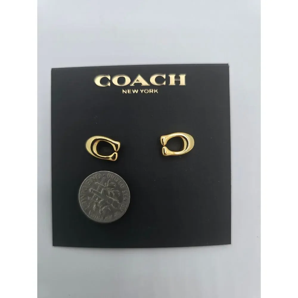 Coach Gold-Tone Iconic Bubble C Logo Stud Earrings - NWOT - Picture 1 of 3